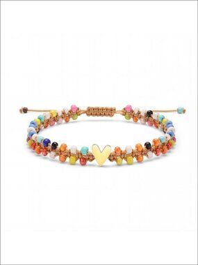 Handmade Double Layer Seed Bead Bracelet with Stainless Steel Heart Charm